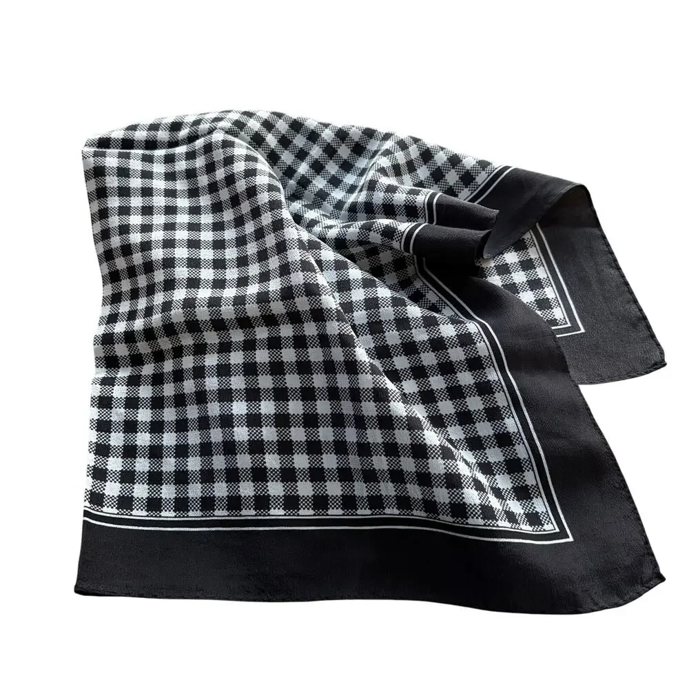 Codello designer silk scarf 19” square neckerchief style black & white check